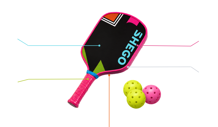 Shego pickleball paddle and balls