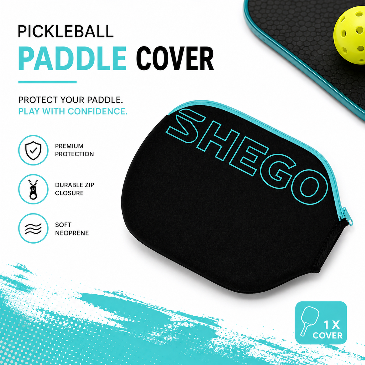 Protect your paddle with SHEGO pickleball paddle cover - product features premium, durable, soft neoprene stretch